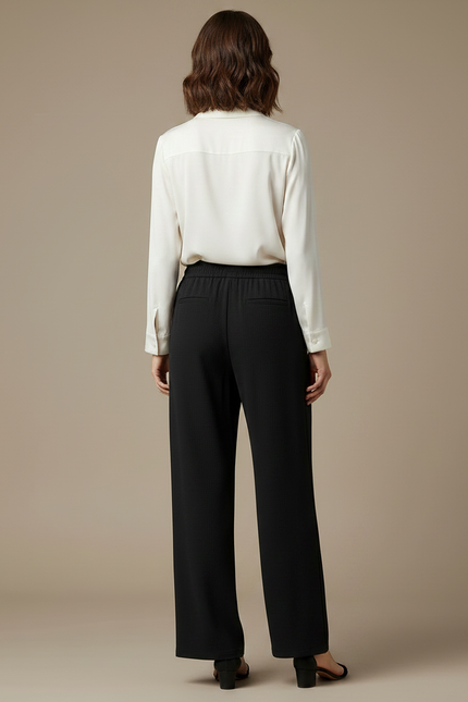 Pantalon Japonais Noir Fluide Ample Côtelé Décontracté - Maille - vue 2