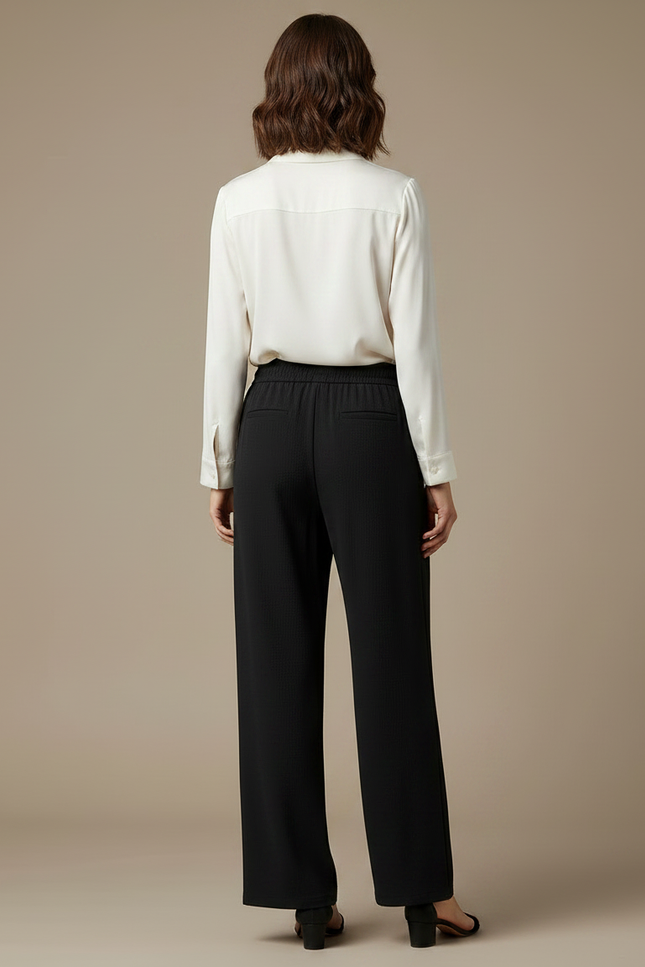 Pantalon Japonais Noir Fluide Ample Côtelé Décontracté - Maille - vue 2