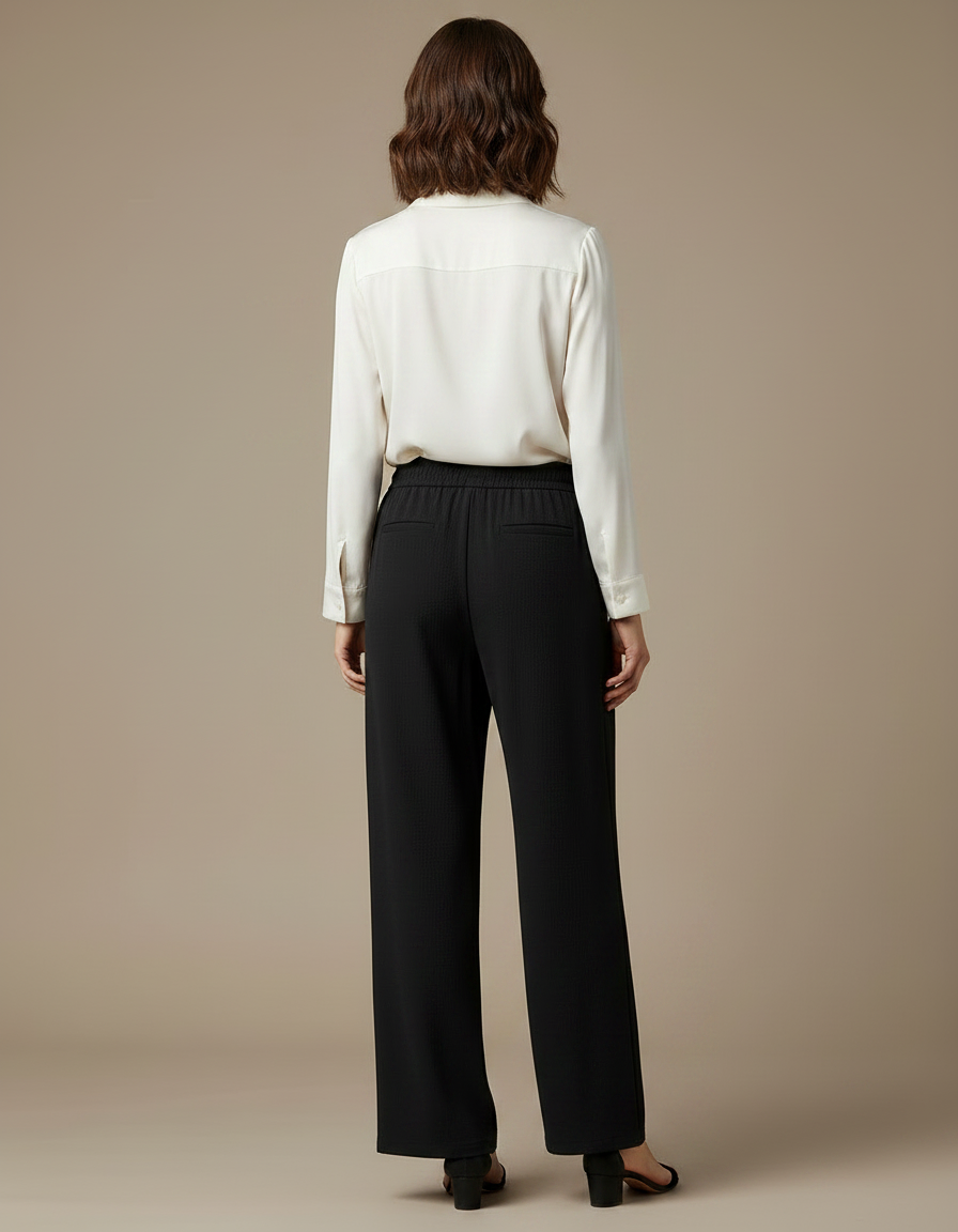 Pantalon Japonais Noir Fluide Ample Côtelé Décontracté - Maille - vue 2