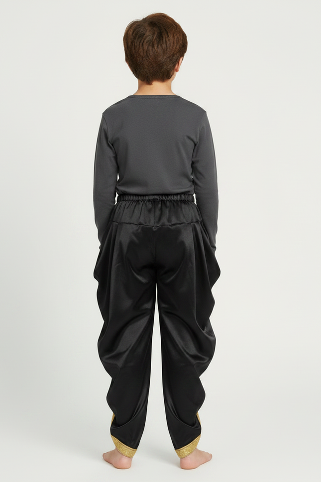 Pantalon Japonais Noir Satiné Drapé Doré Garçon - vue 2