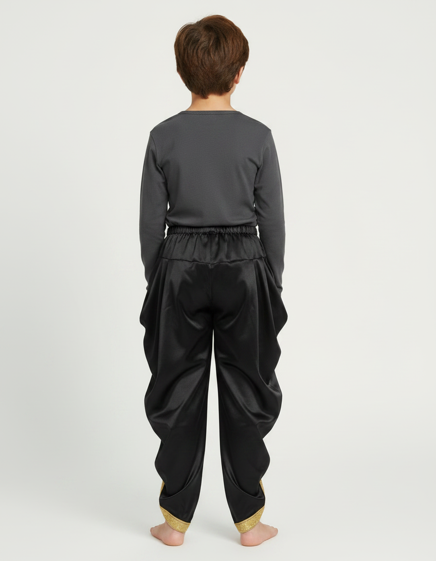 Pantalon Japonais Noir Satiné Drapé Doré Garçon - vue 2