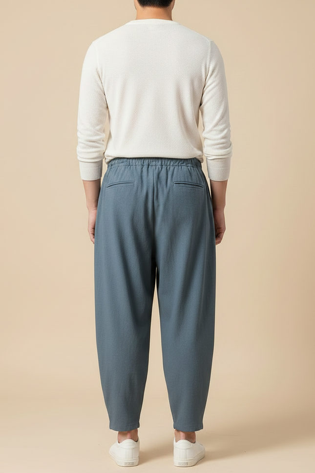 Pantalon Japonais Bleu Lin Ample Cordon Décontracté - vue 2