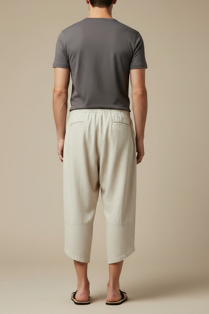Pantalon Japonais Beige Coton Ample Cropped Homme - vue 2