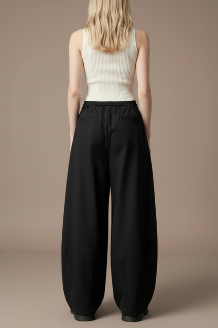 Pantalon Japonais Noir Large Décontracté Fluide Femme - Polyester - vue 2