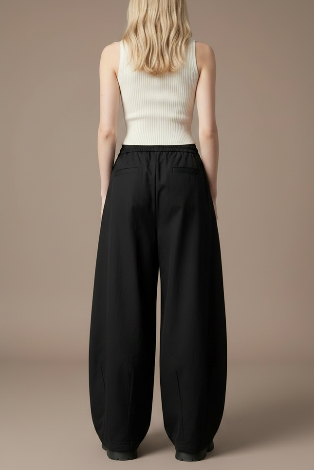 Pantalon Japonais Noir Large Décontracté Fluide Femme - Polyester - vue 2