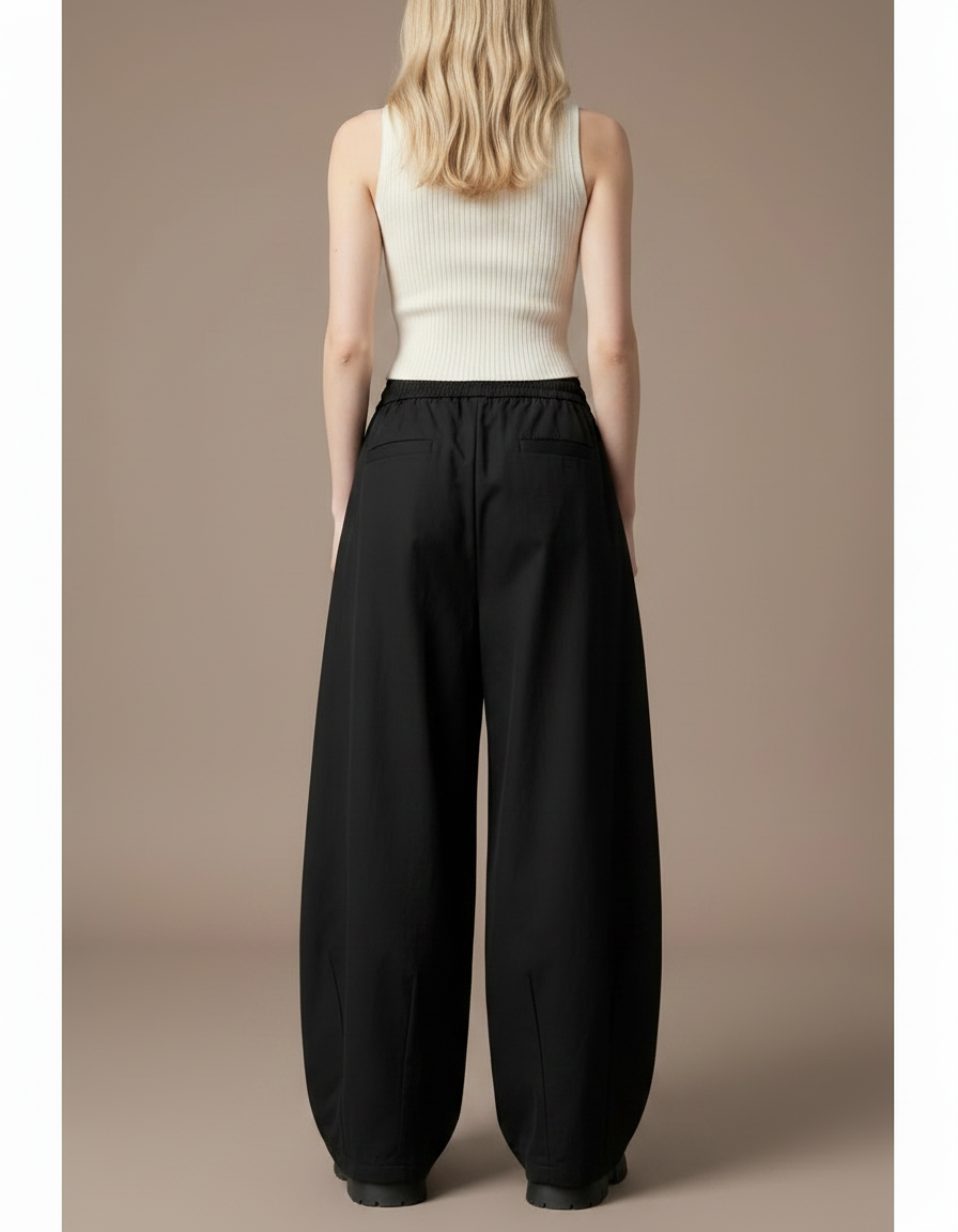 Pantalon Japonais Noir Large Décontracté Fluide Femme - Polyester - vue 2