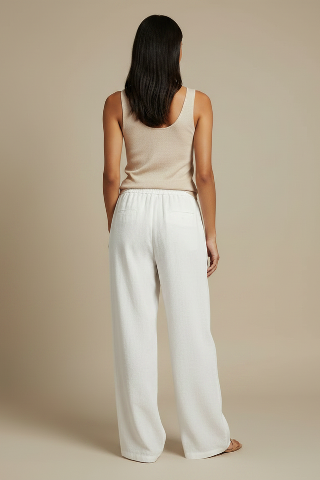 Pantalon Japonais Blanc Fluide Ample Lin Décontracté - vue 2