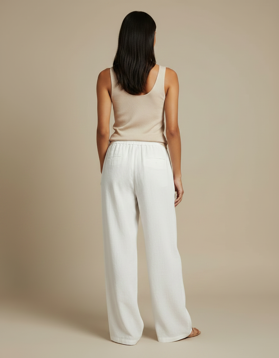 Pantalon Japonais Blanc Fluide Ample Lin Décontracté - vue 2