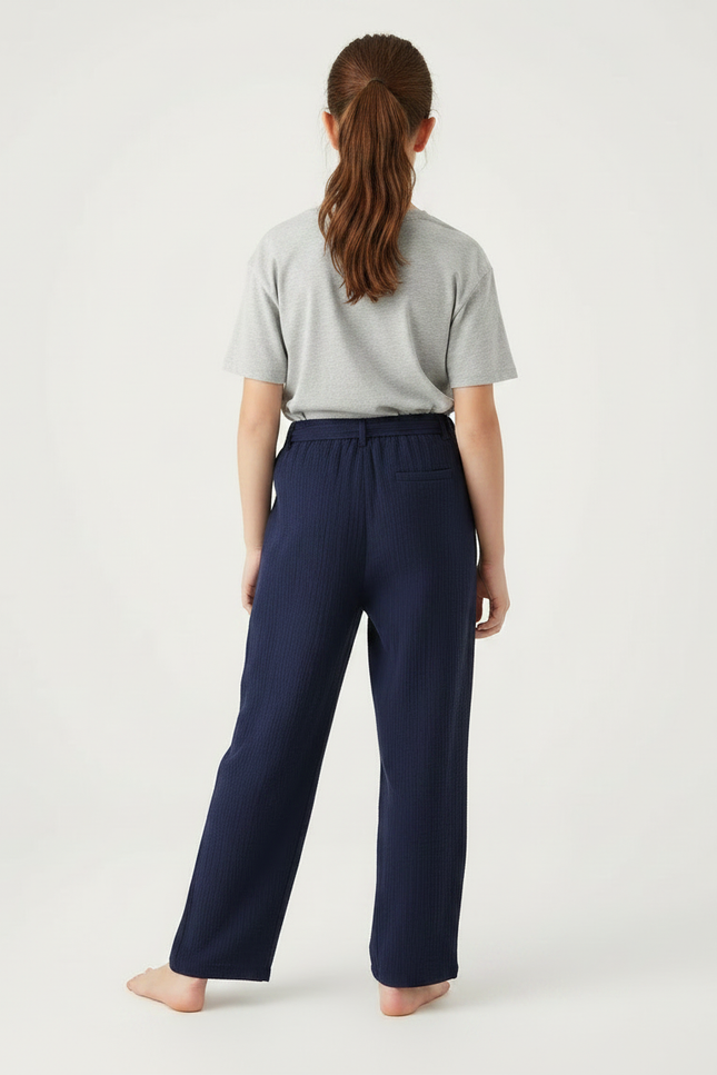 Pantalon Japonais Bleu Marine Ample Coton Ceinturé - vue 2