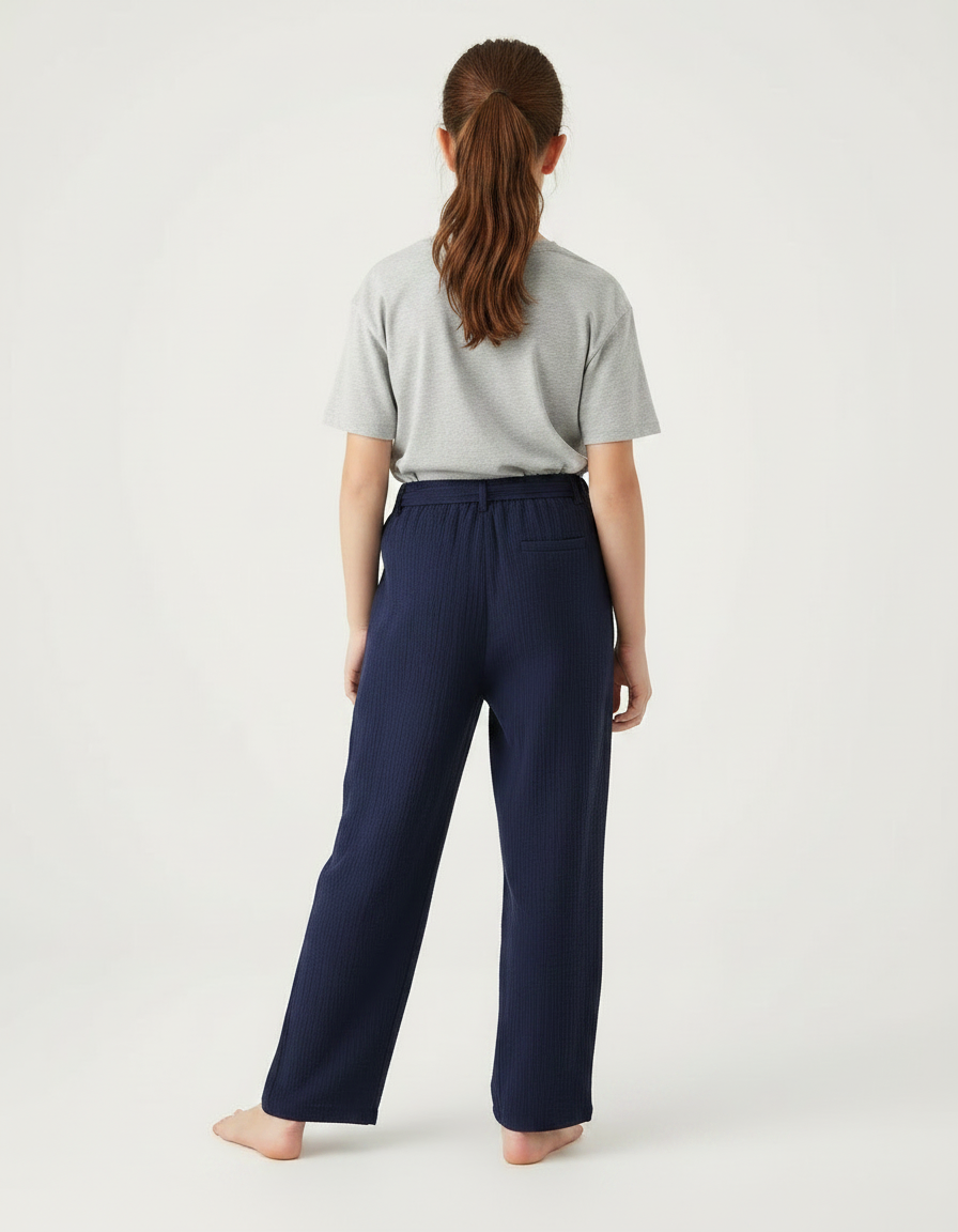 Pantalon Japonais Bleu Marine Ample Coton Ceinturé - vue 2