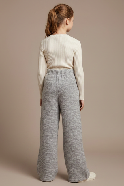 Pantalon Japonais Tricoté Ample Gris Chiné Confortable - Maille - vue 2