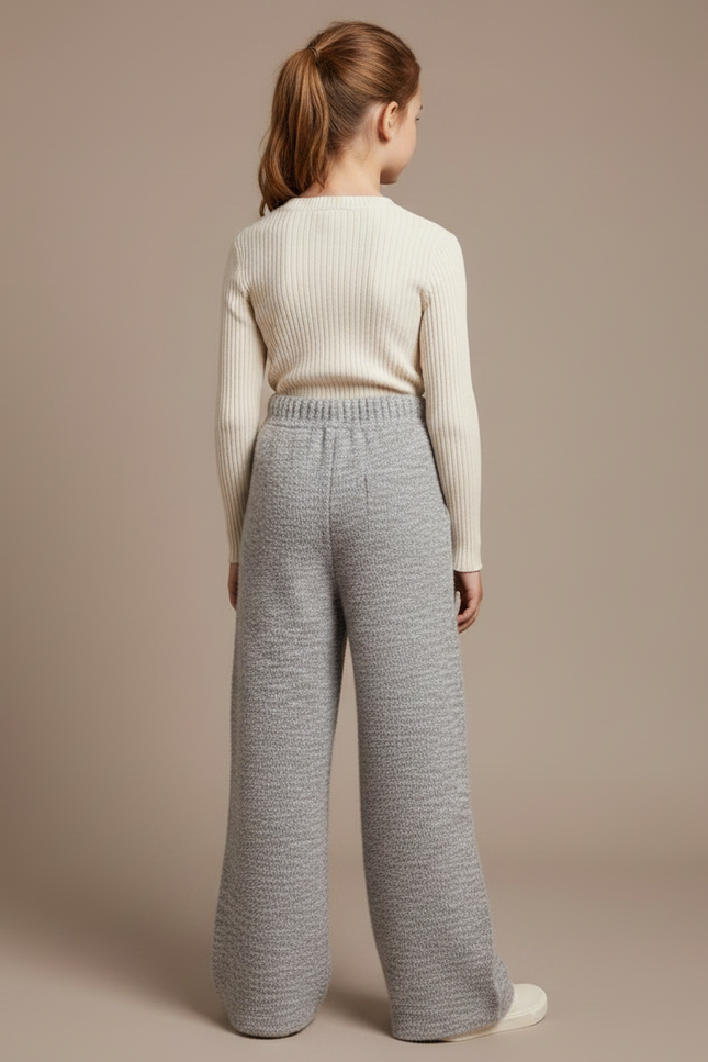 Pantalon Japonais Tricoté Ample Gris Chiné Confortable - Maille - vue 2