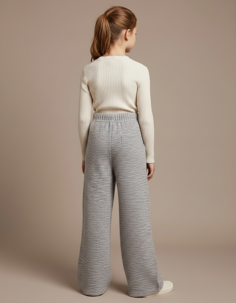 Pantalon Japonais Tricoté Ample Gris Chiné Confortable - Maille - vue 2