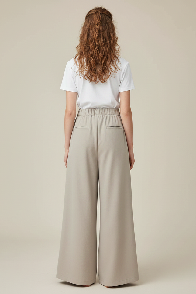 Pantalon Japonais Ample Fluide Beige Décontracté Femme - Polyester - vue 2