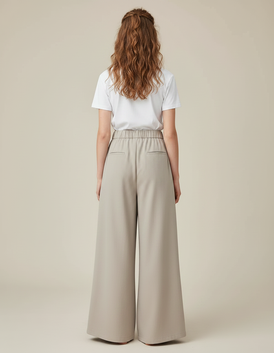 Pantalon Japonais Ample Fluide Beige Décontracté Femme - Polyester - vue 2