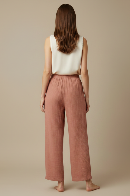Pantalon Japonais Rose Crêpe Ample Confortable Estival - Coton - vue 2