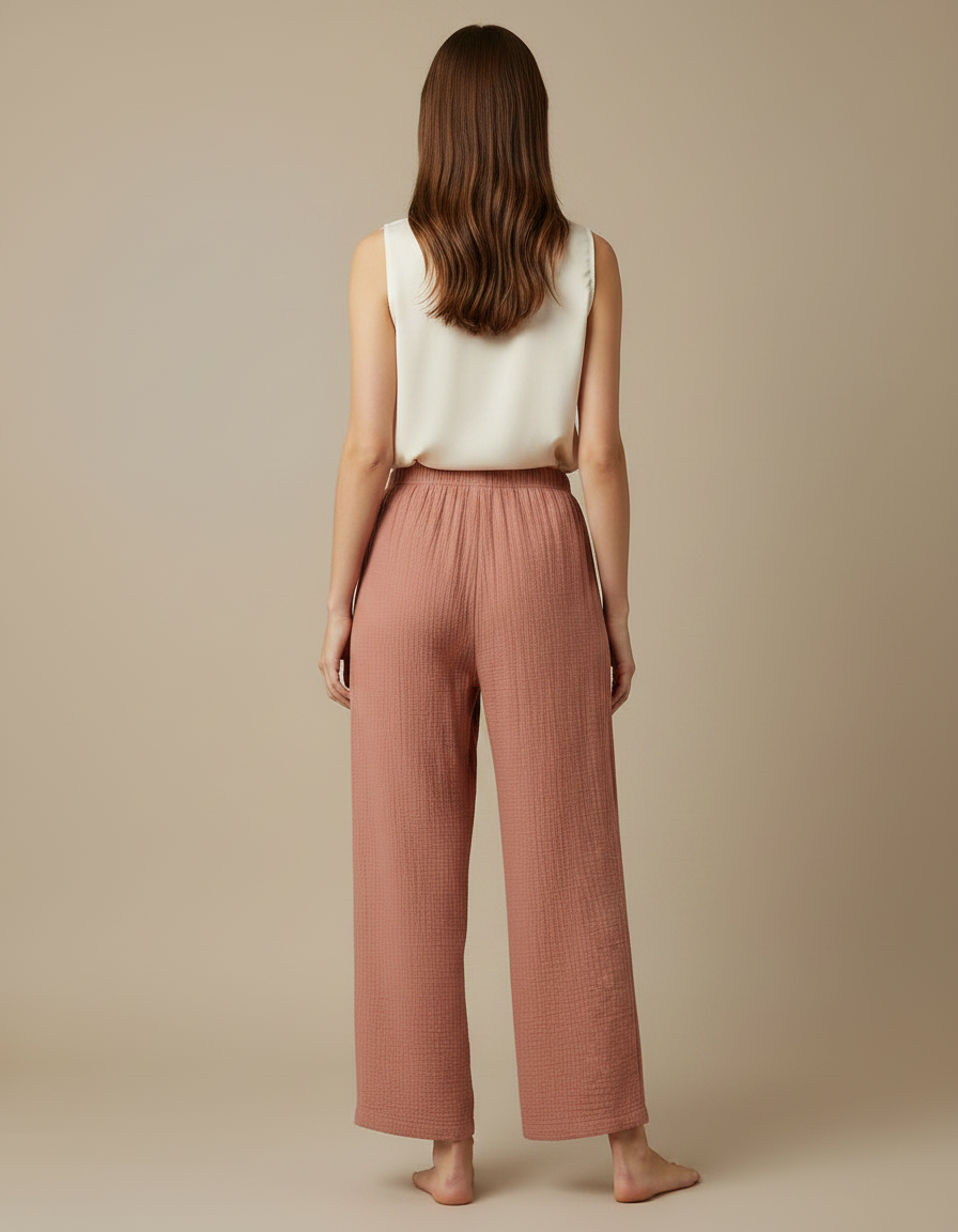 Pantalon Japonais Rose Crêpe Ample Confortable Estival - Coton - vue 2
