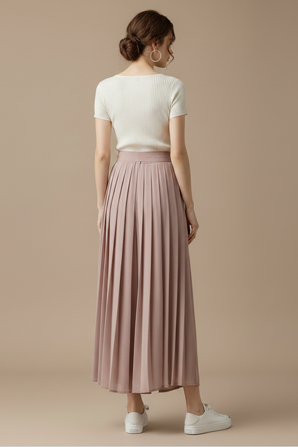 Pantalon Japonais Rose Plissé Fluide Élégant Ceinturé - Polyester - vue 2