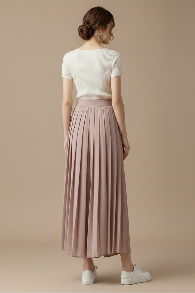 Pantalon Japonais Rose Plissé Fluide Élégant Ceinturé - Polyester - vue 2
