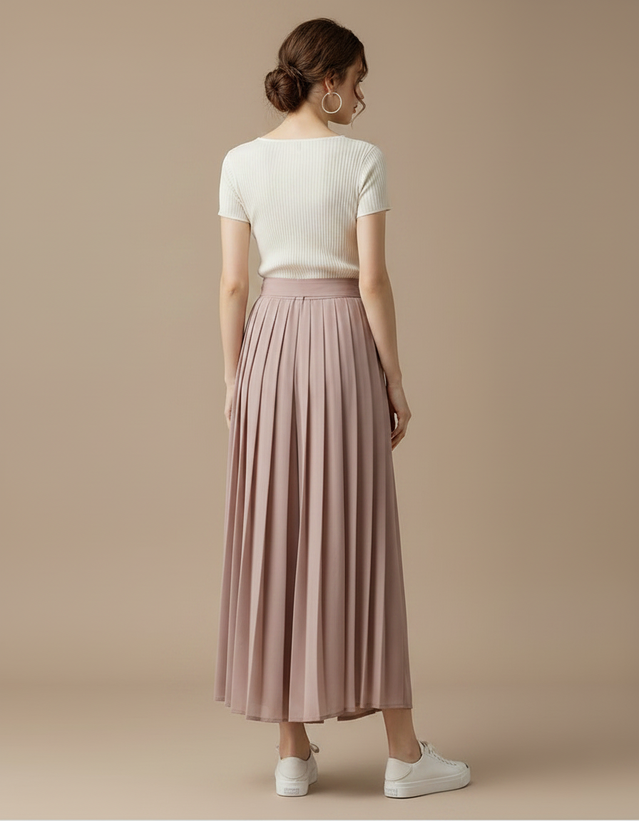 Pantalon Japonais Rose Plissé Fluide Élégant Ceinturé - Polyester - vue 2