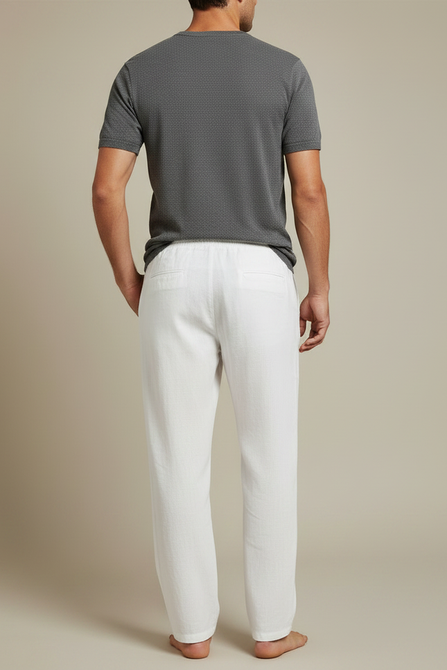 Pantalon Japonais Blanc Fluide Lin Coton Décontracté - vue 2
