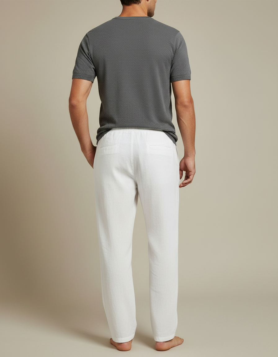 Pantalon Japonais Blanc Fluide Lin Coton Décontracté - vue 2