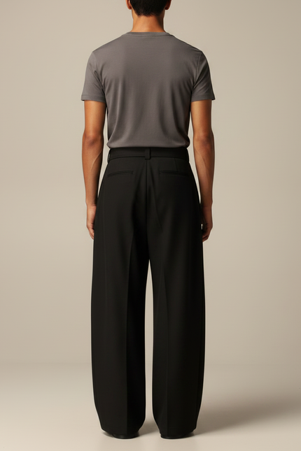 Pantalon Japonais Noir Plissé Ample Ceinturé Homme - Viscose - vue 2