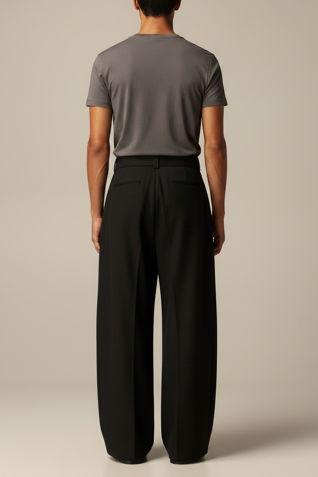 Pantalon Japonais Noir Plissé Ample Ceinturé Homme - Viscose - vue 2