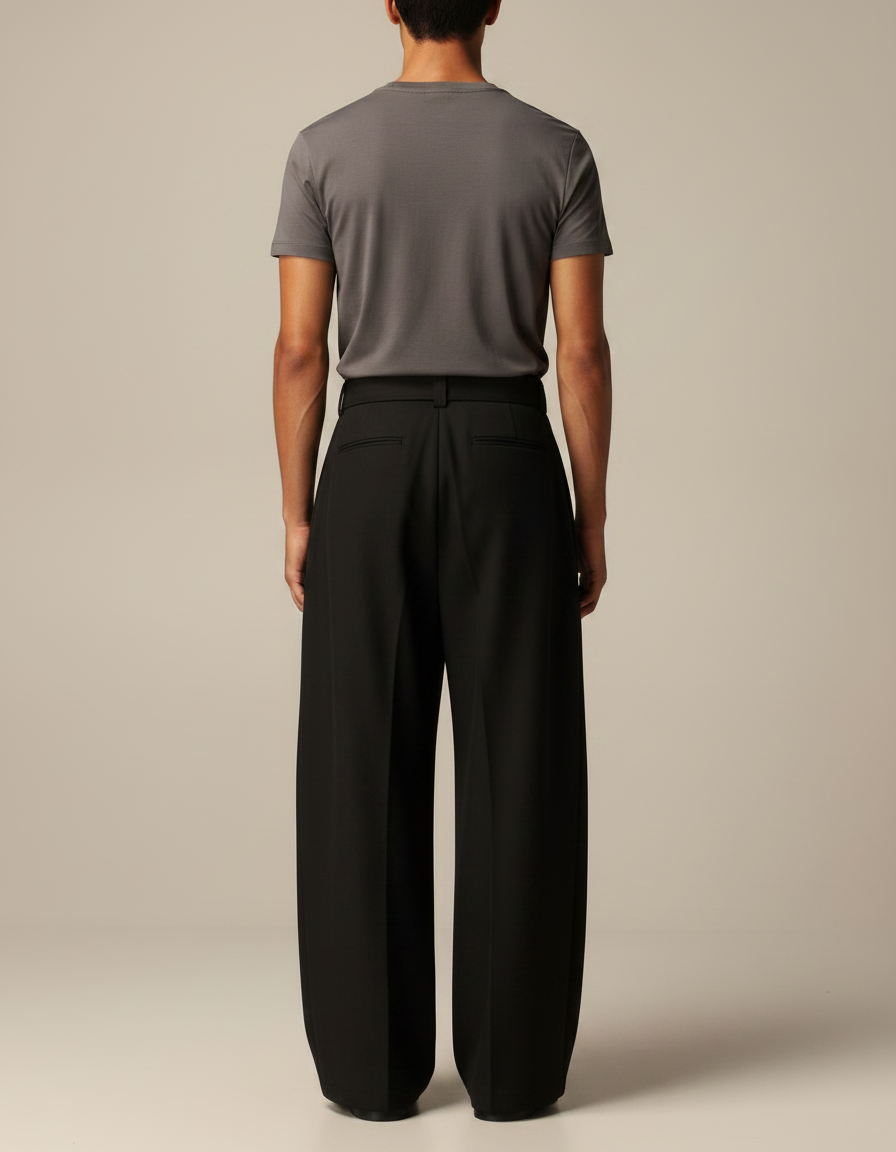 Pantalon Japonais Noir Plissé Ample Ceinturé Homme - Viscose - vue 2