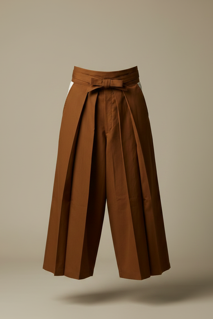 Pantalon Japonais Marron Ample Plissé Coton Homme - vue 3