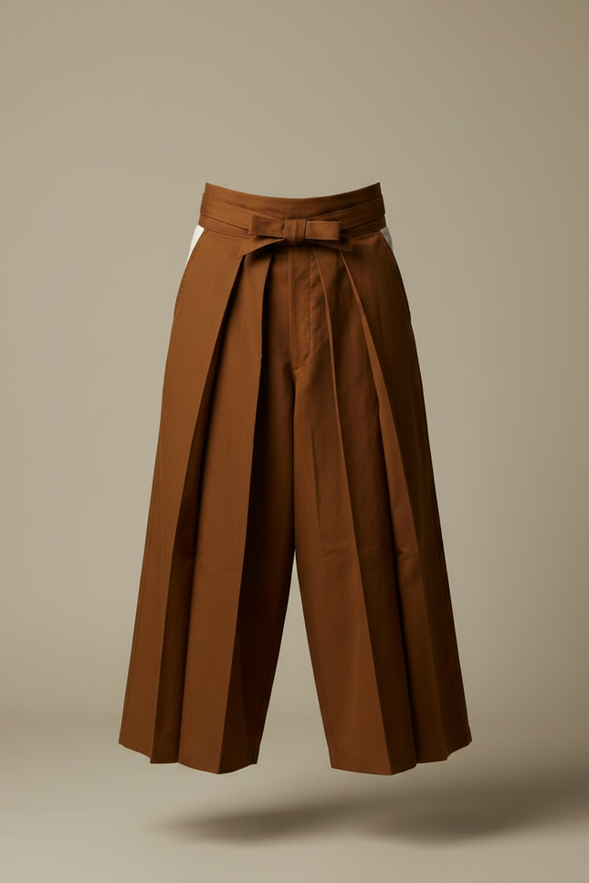 Pantalon Japonais Marron Ample Plissé Coton Homme - vue 3
