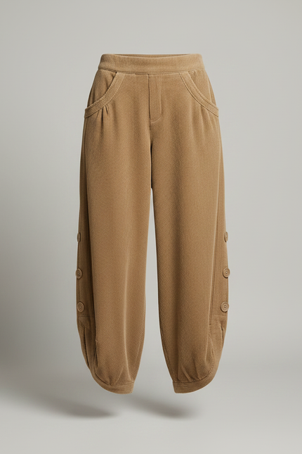 Pantalon Japonais Corduroy Marron Ample Boutons - Cordé - vue 3