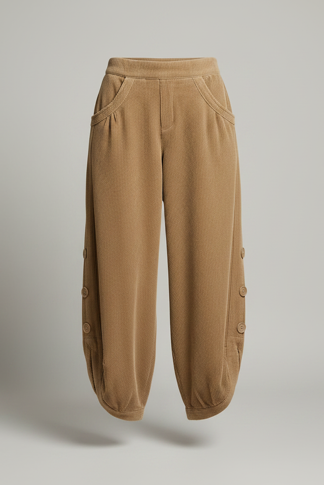 Pantalon Japonais Corduroy Marron Ample Boutons - Cordé - vue 3