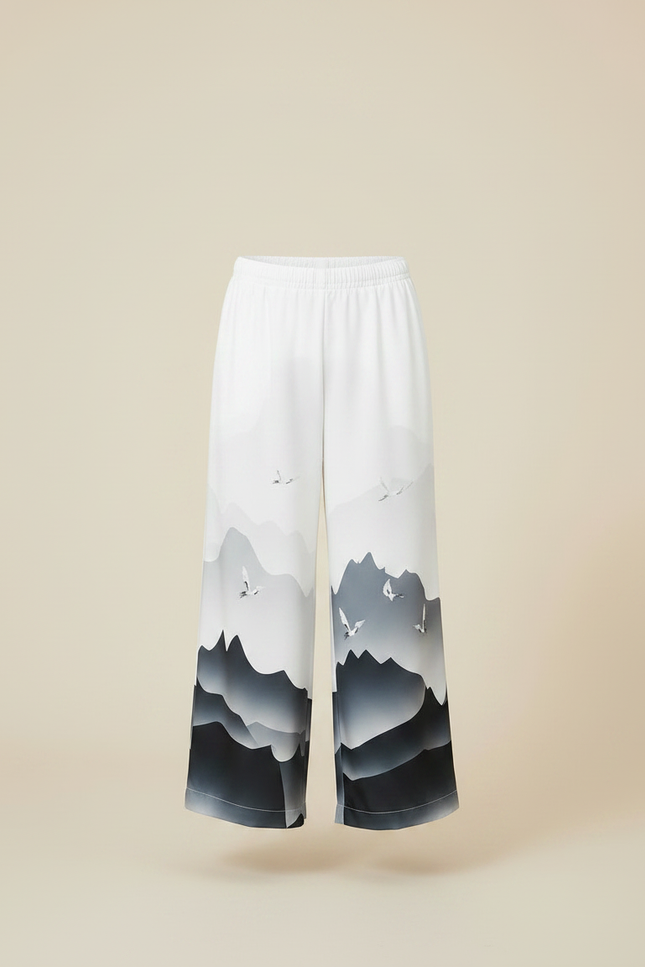 Pantalon Japonais Ample Montagnes Grises Fluide Unisexe - Imprimé Polyester - vue 3
