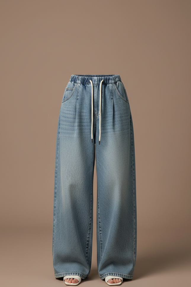 Pantalon Japonais Denim Ample Bleu Clair Femme - Jean - vue 3