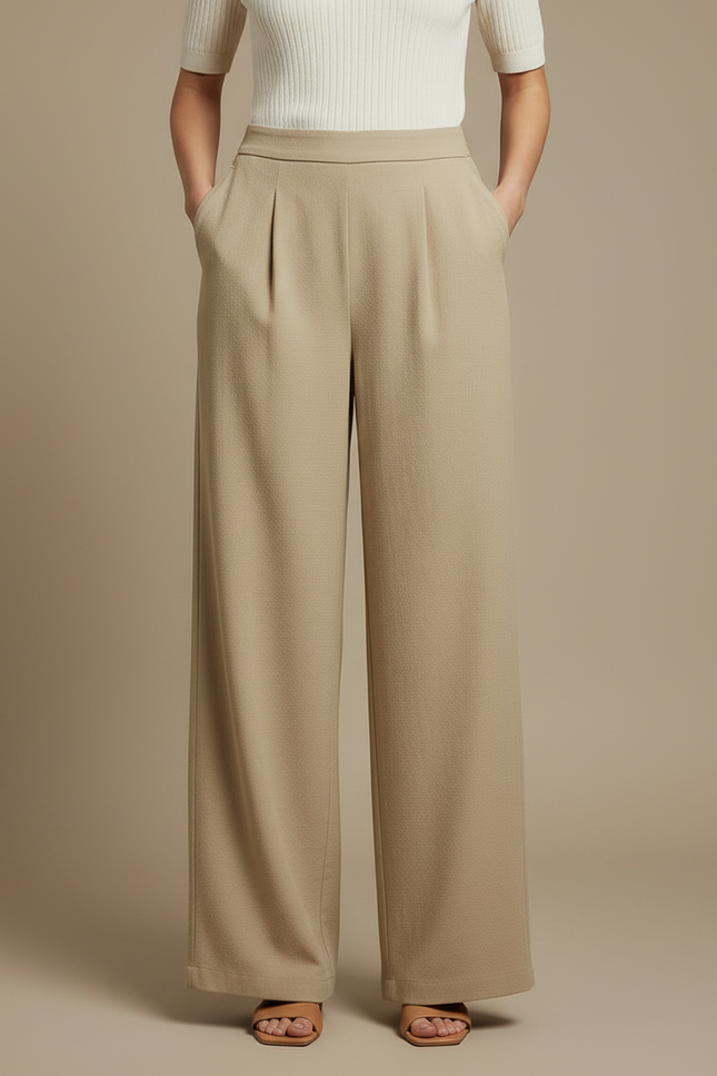 Pantalon Japonais Femme Fluide Beige Plissé Élégant - Polyester - vue 3