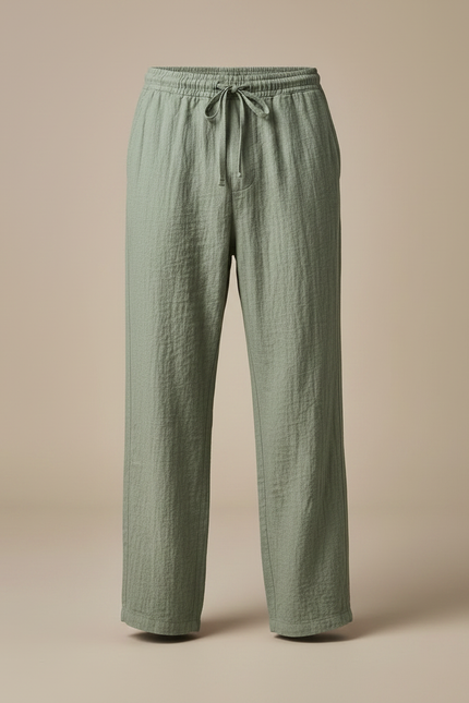 Pantalon Japonais Lin Coton Ample Vert Homme - vue 3