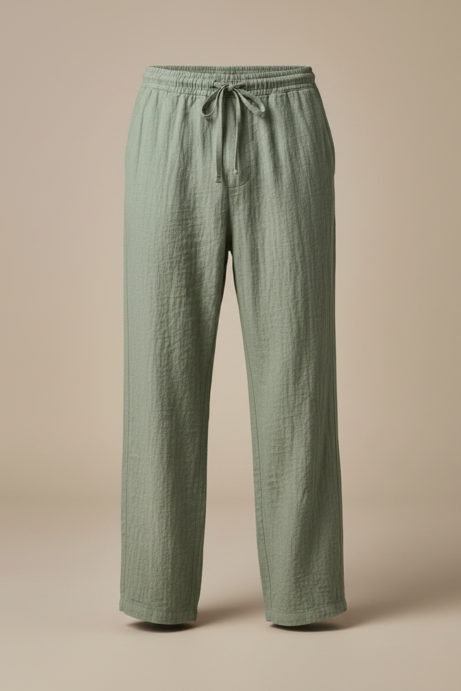 Pantalon Japonais Lin Coton Ample Vert Homme - vue 3