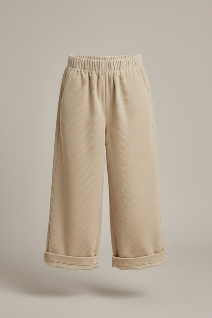 Pantalon Japonais Côtelé Beige Ample Décontracté Enfant - Cordé - vue 2