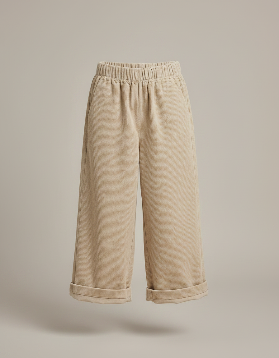 Pantalon Japonais Côtelé Beige Ample Décontracté Enfant - Cordé - vue 2