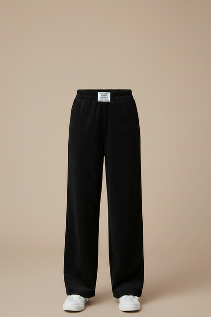 Pantalon Japonais Noir Côtelé Ample Droit Décontracté - Cordé - vue 3
