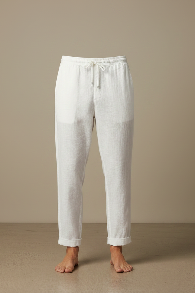 Pantalon Japonais Blanc Lin Ample Décontracté Cordon Homme - vue 3