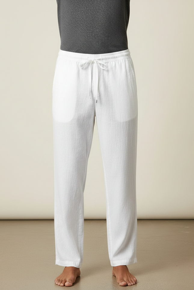 Pantalon Japonais Blanc Lin Ample Décontracté Léger - vue 3