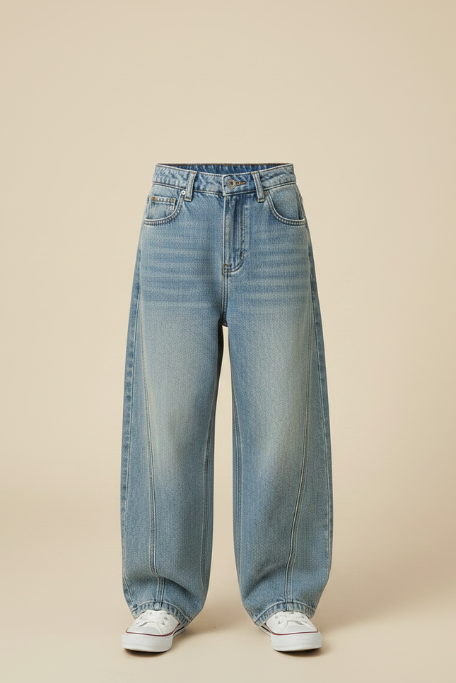Pantalon Japonais Denim Ample Droit Décontracté Garçon - Bleu Jean - vue 3