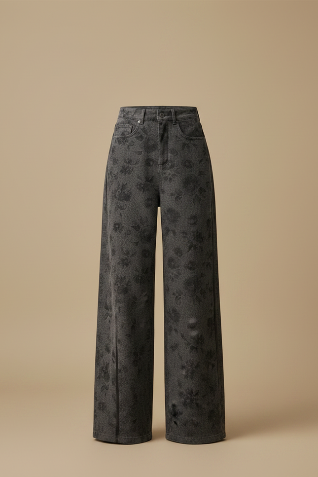 Pantalon Japonais Gris Ample Fleuri Denim Femme - Jean - vue 3