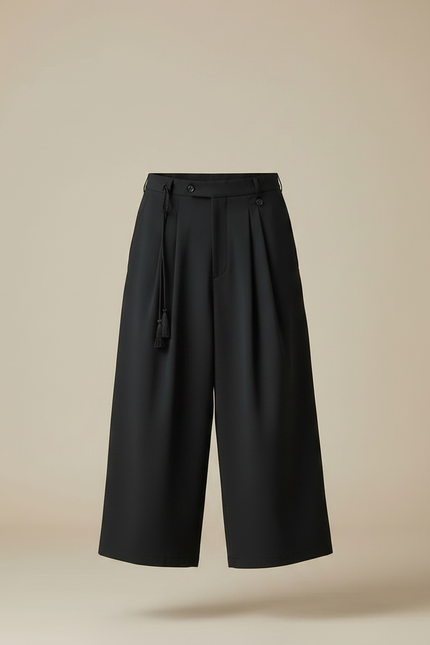 Pantalon Japonais Noir Ample Fluide Asymétrique Gothique - Polyester - vue 3