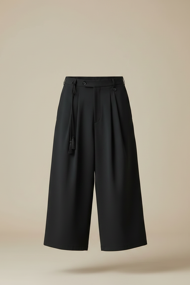 Pantalon Japonais Noir Ample Fluide Asymétrique Gothique - Polyester - vue 3
