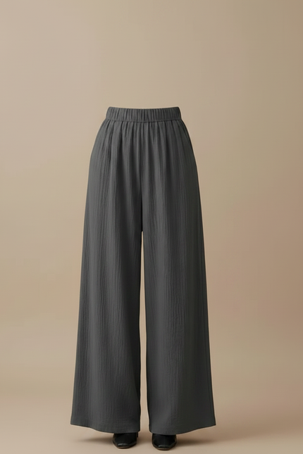 Pantalon Japonais Large Fluide Gris Décontracté Femme - Lin - vue 3