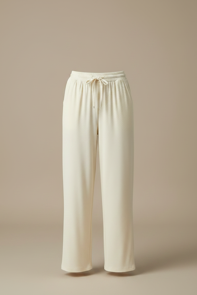 Pantalon Japonais Crème Ample Fluide Décontracté Cordon - Beige Maille - vue 3