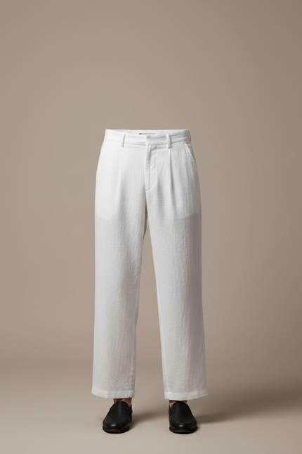 Pantalon Japonais Blanc Ample Lin Plissé Homme - vue 3